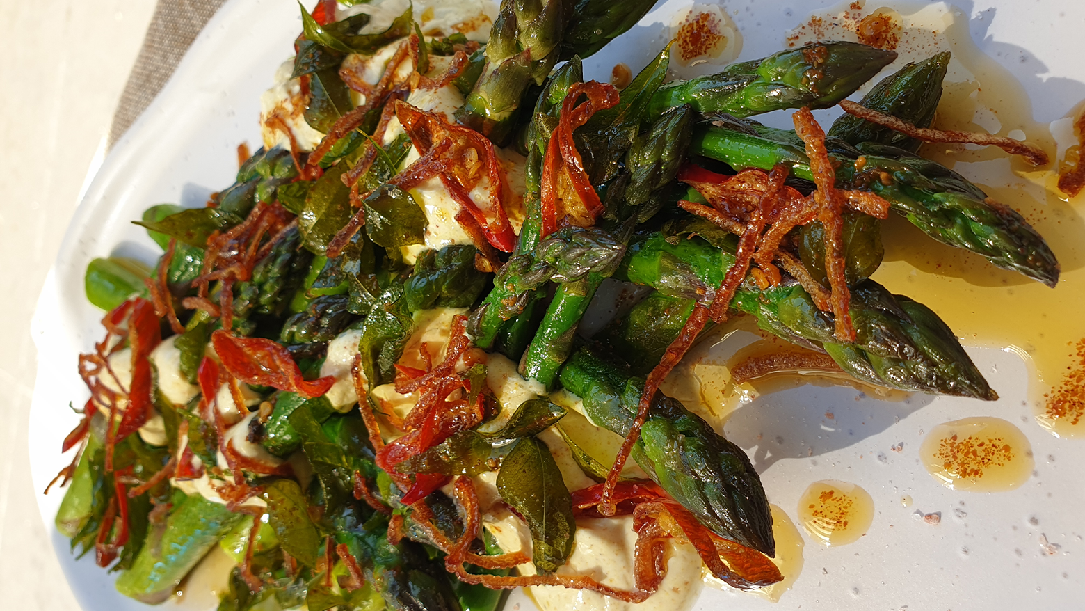 Image of Asparagus with Spiced Yoghurt and Chilli Burnt Butter