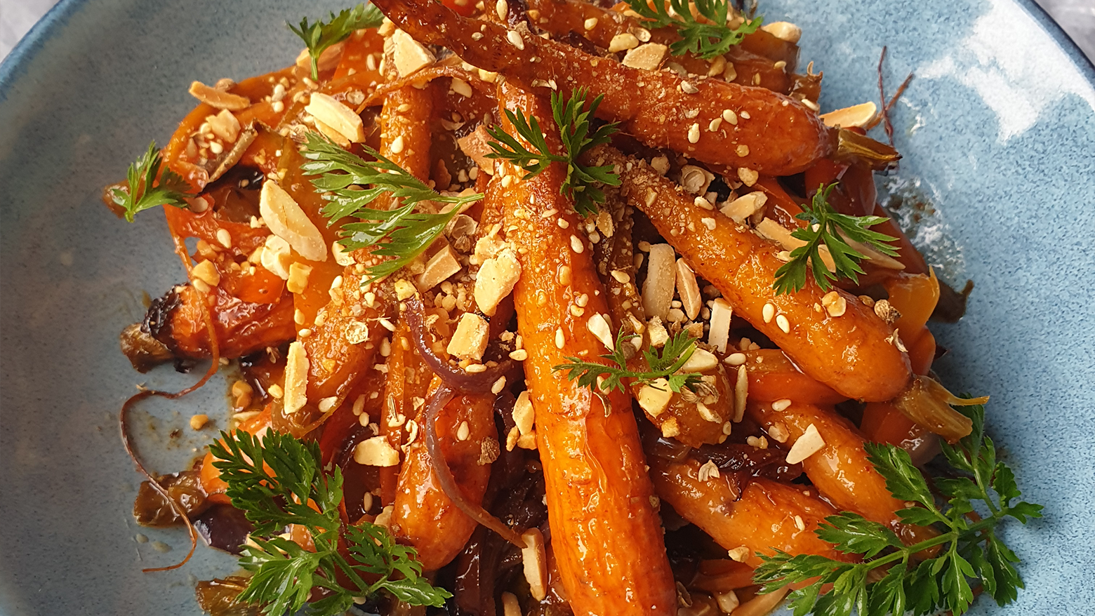 Image of Honey Roasted Baby Carrots with Almond Dukkah