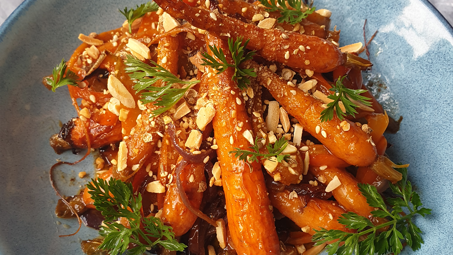 Image of  Honey Roasted Baby Carrots with Almond Dukkah