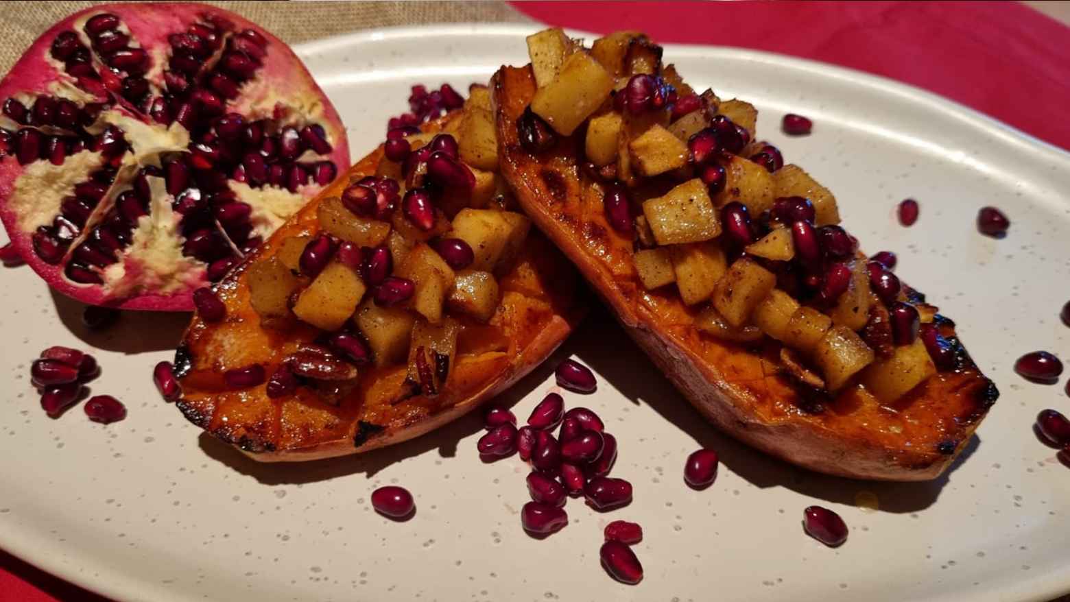 Image of Roast Sweet Potato with Spiced Apple and Pomegranate