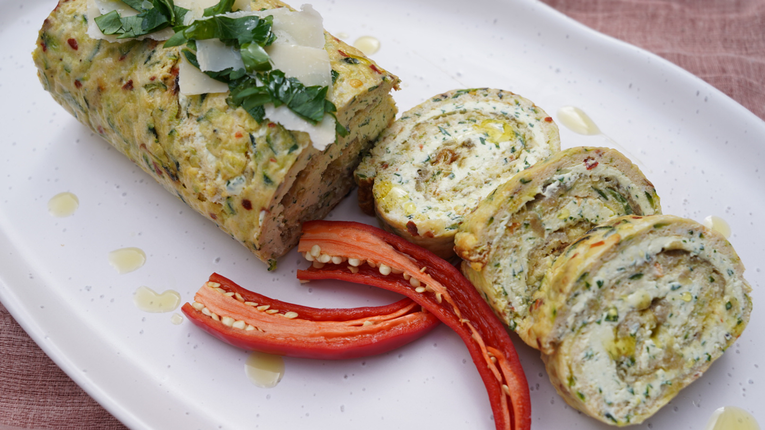 Image of Zucchini Roulade with Caramelised Onions and Herby Cream Cheese