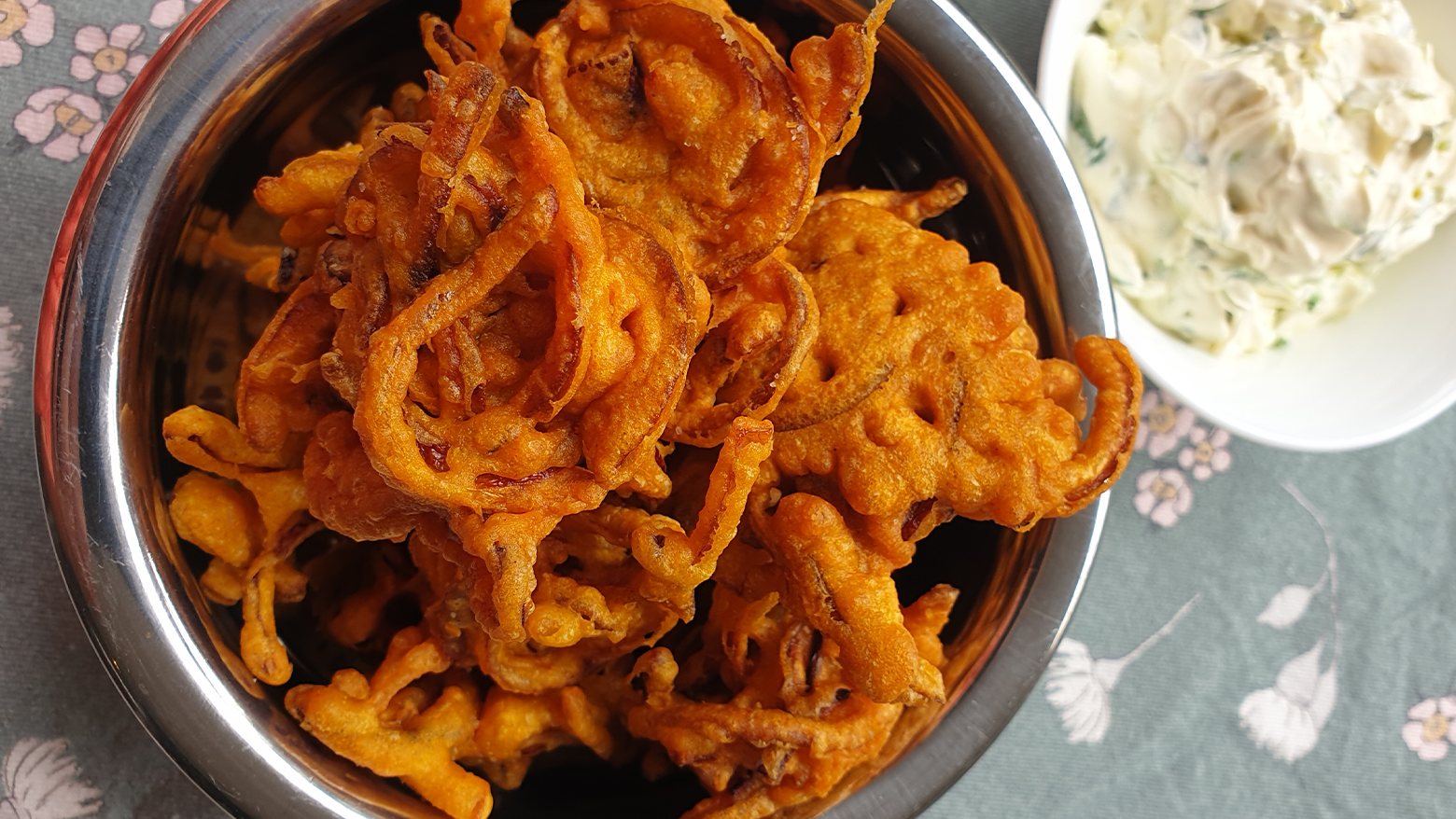 Image of Indian Spiced Onion Bhajis with Raita