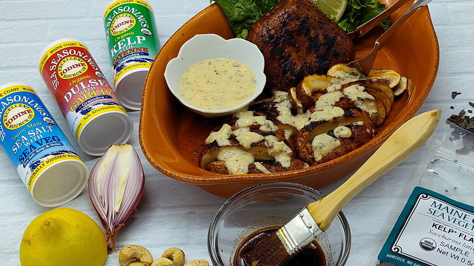 Image of Seaweed Infused Grilled Portobellos with Creamy Garlic Sauce Recipe