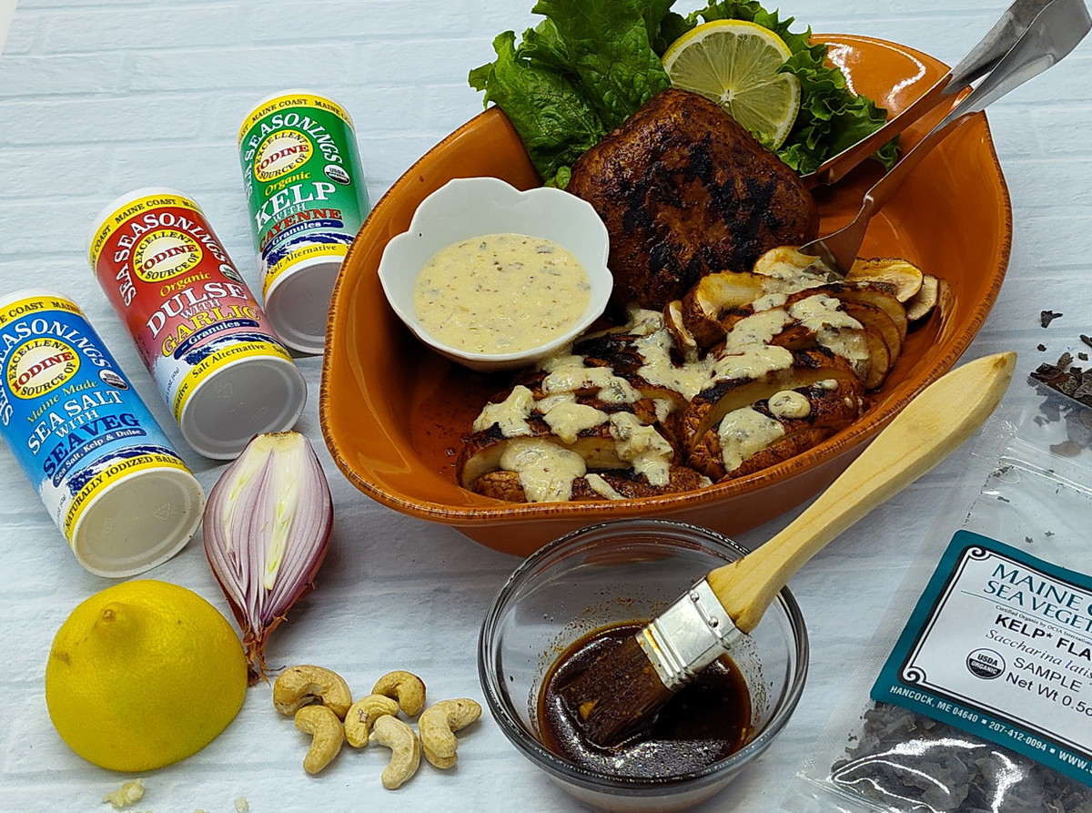 Seaweed Infused Grilled Portobellos with Creamy Garlic Sauce Recipe