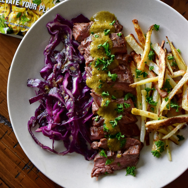 Image of Roasted Poblano Steak Frites & Slaw