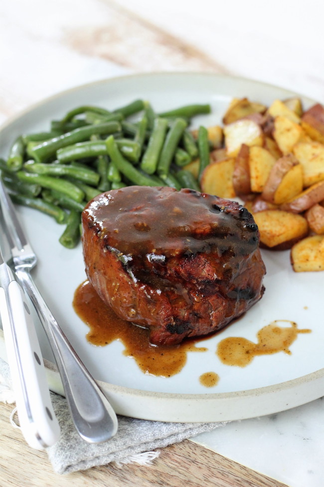 Image of Grilled Steak Fillets with Demi-Glace and Red Potato Fries