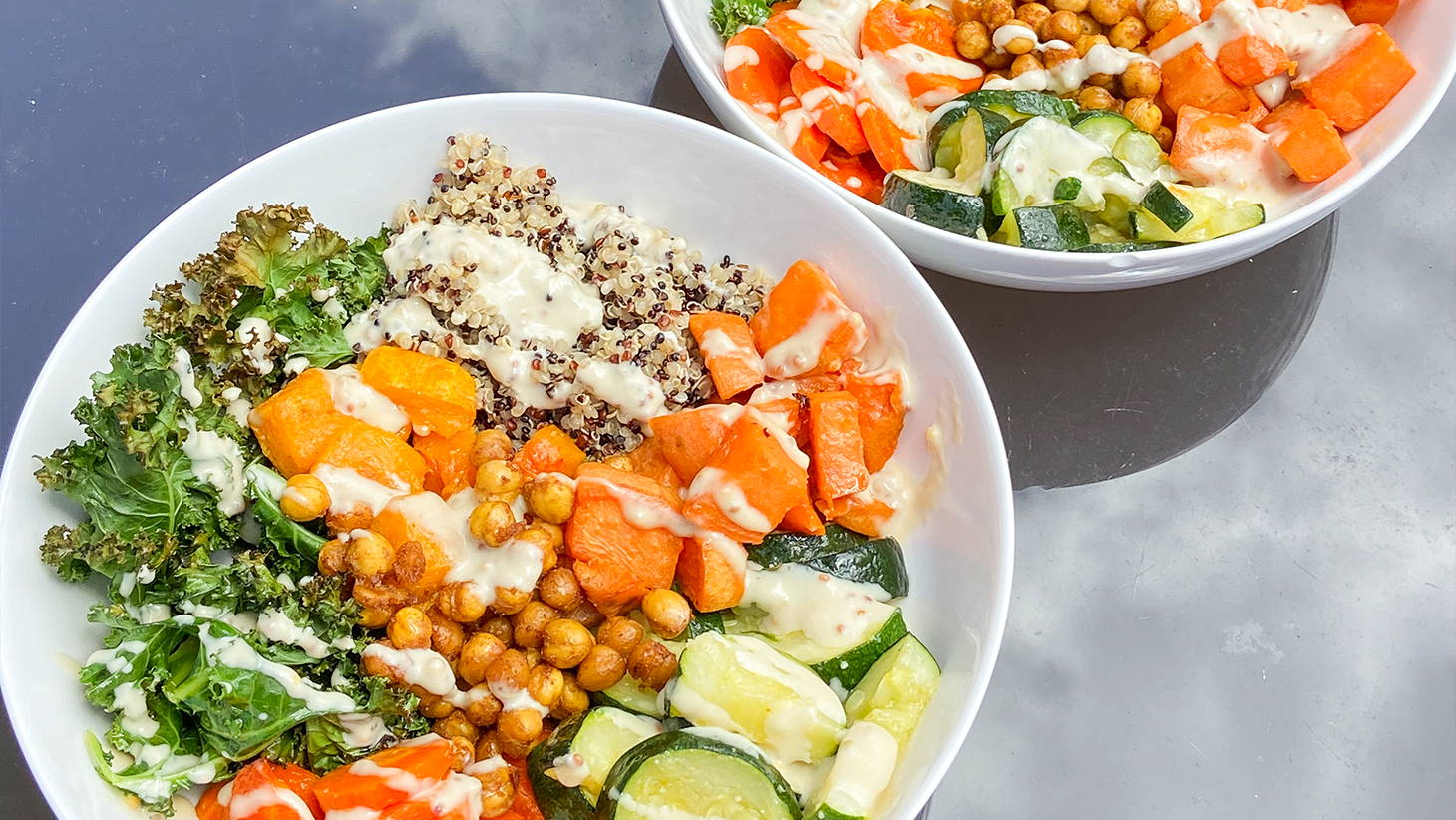 Image of Roasted Vegetable Nourish Bowl with Tahini Dressing 