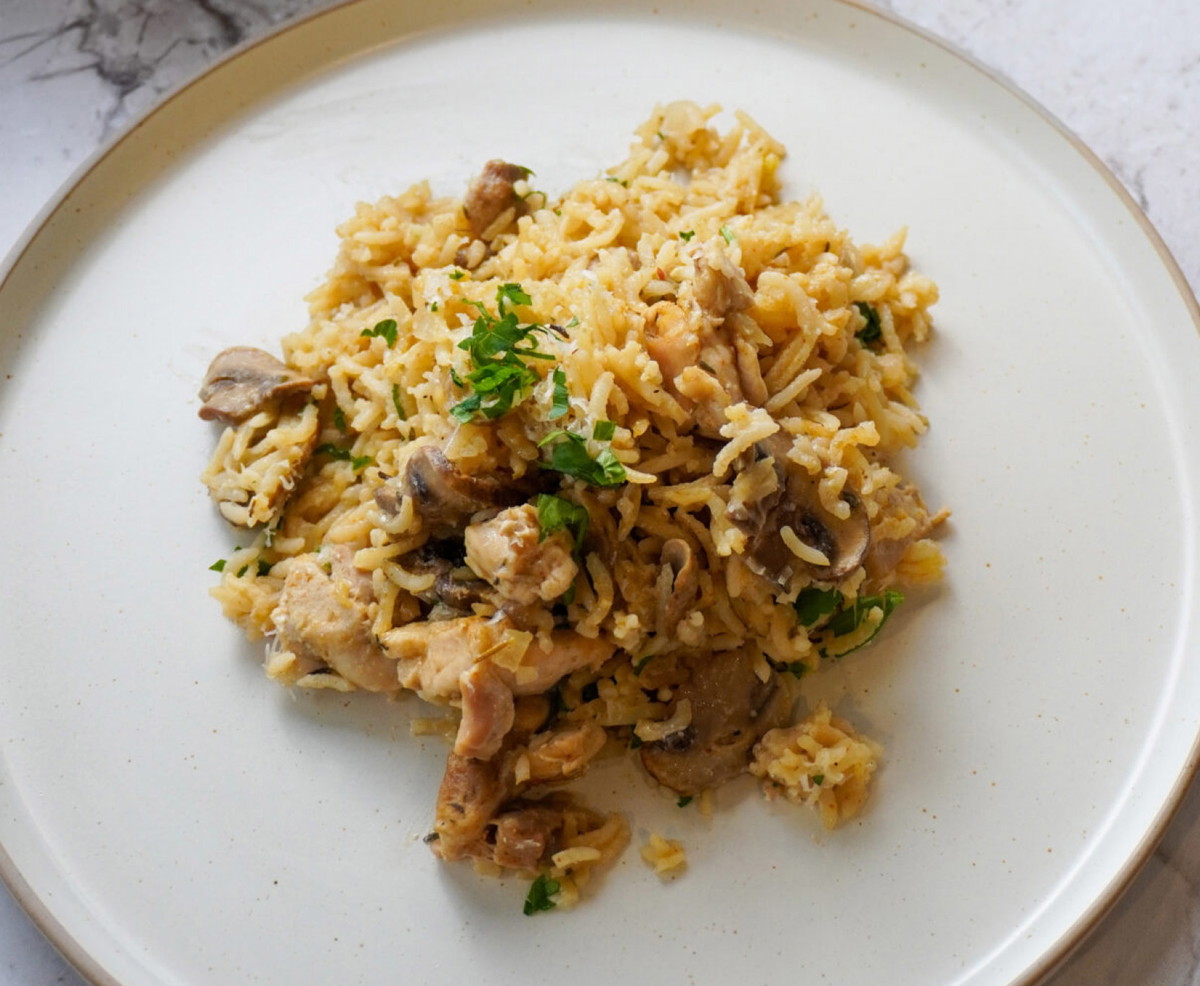 Chicken & Mushroom Rice Bake