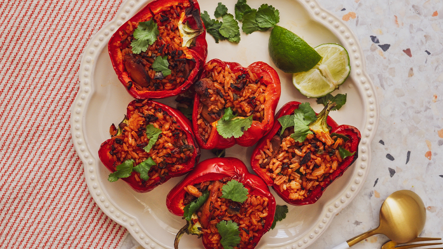 Image of Vietnamese Tomato Fried Rice (Cơm Đỏ) Stuffed Peppers