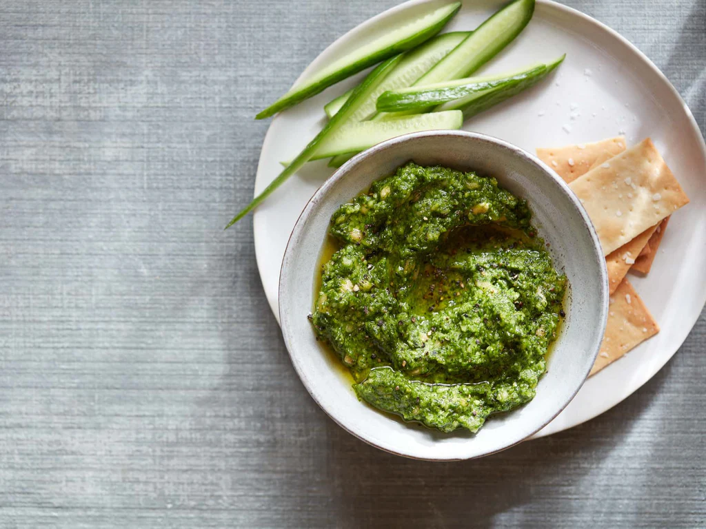 Roasted garlic, spinach and cashew pesto sauce