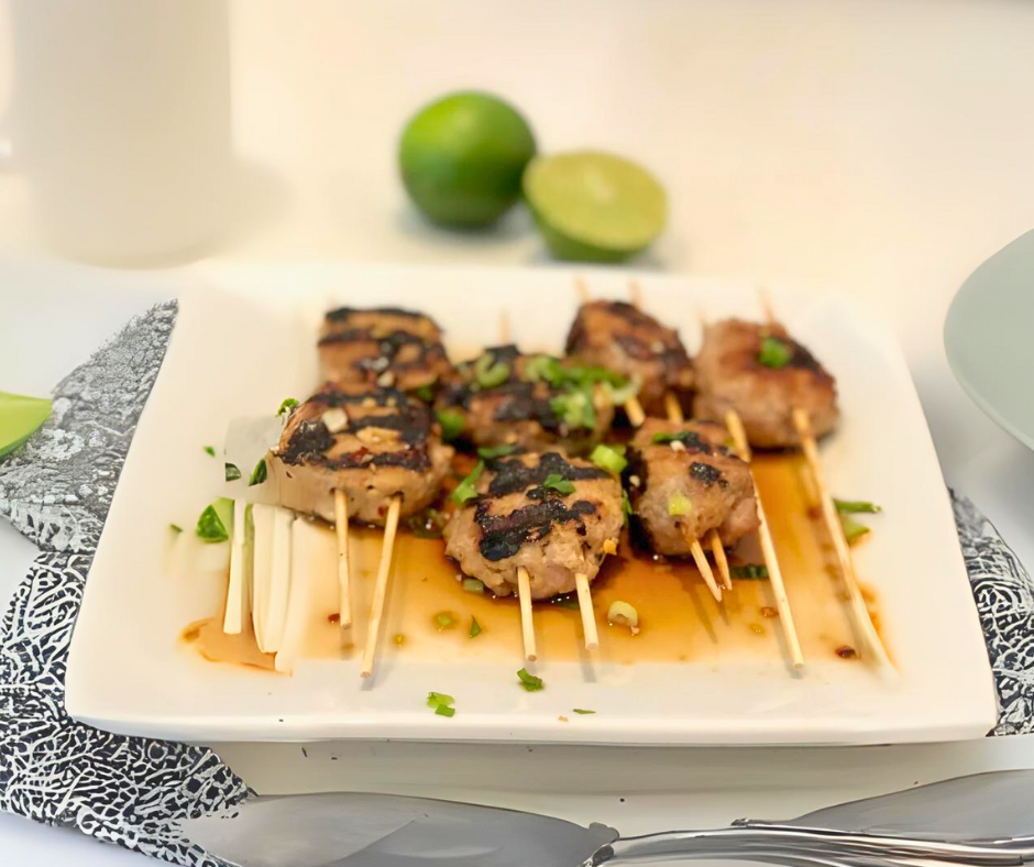 Image of Chicken Meatball Skewers with Ginger Lime Sauce