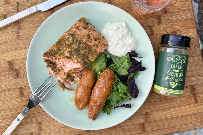 Image of Salmon & Mustardy Potatoes with Pickle Tartar Sauce