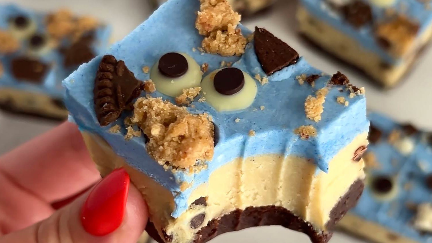 Image of Cookie Monster Cookie Dough Brownie Bars!