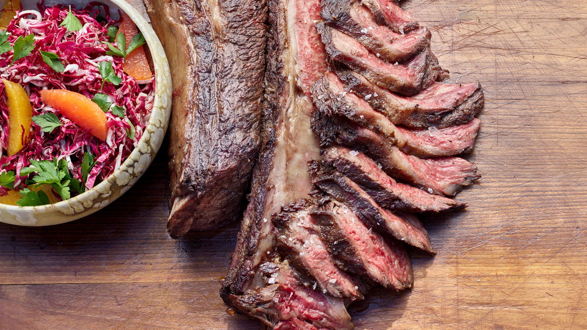Grilled Short Ribs with Sherry Vinegar Herb Spray and Radicchio-Orange Slaw