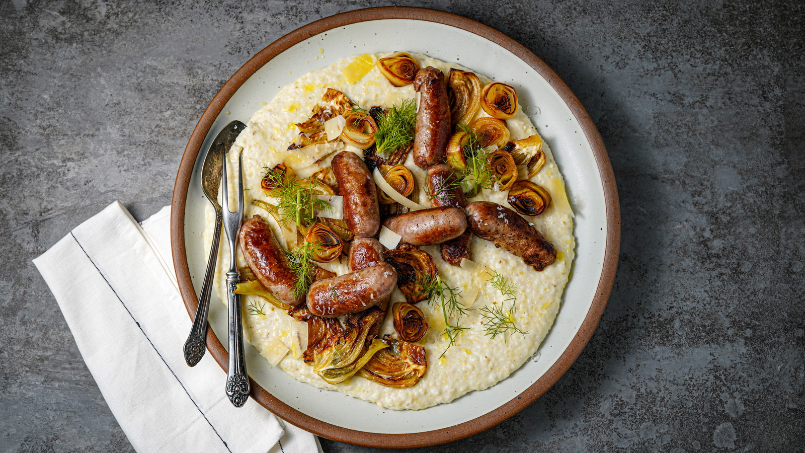 Image of Sausage with Roasted Fennel and White Corn Polenta