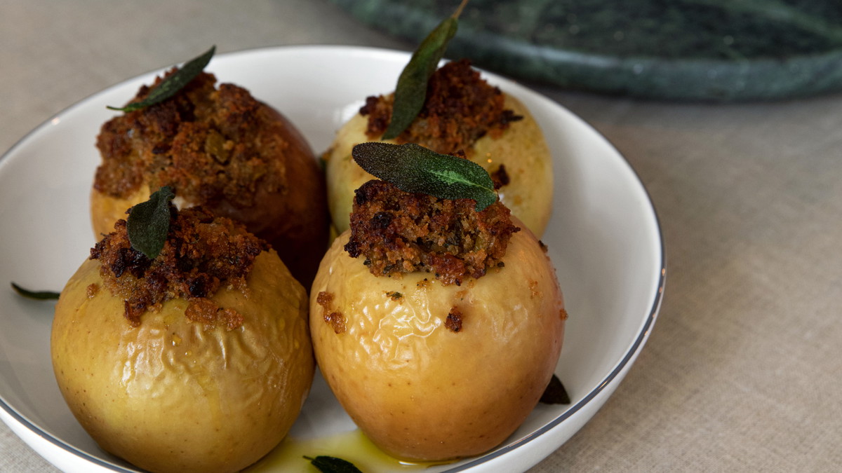 Sausage Stuffed Apples with Fried Sage