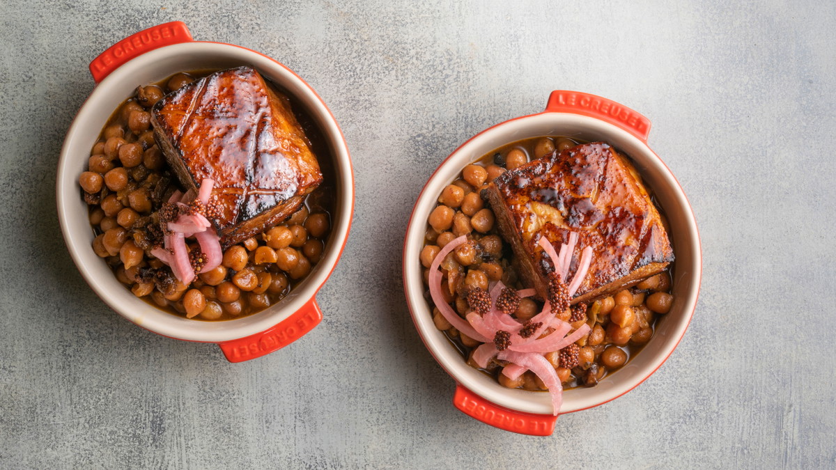 Kurobuta Pork Belly & BBQ Baked Garbanzo Beans