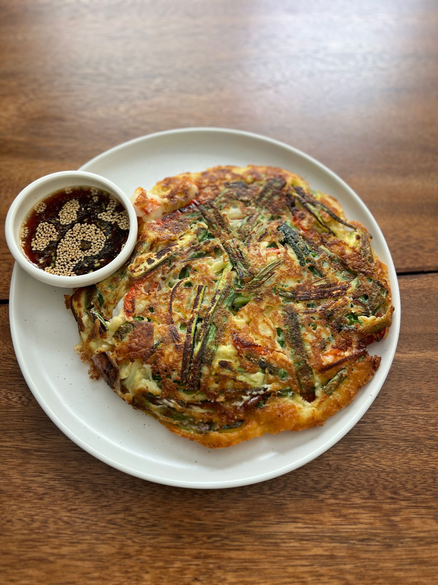 Image of Korean Shrimp Pancake with Ginger Sesame Tamari Sauce