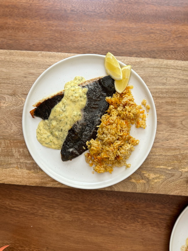 Image of Basted Turbot with Brown Rice and Cream Sauce