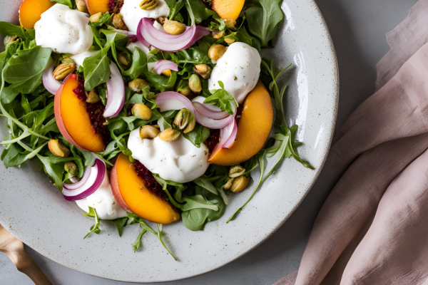 Image of Peach, Burrata & Arugula Salad