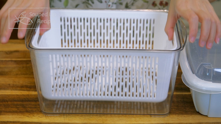 Image of If making a small amount, use a double-layer stackable basket set. The inner basket will lift the tofu, which not only allows air circulation but also let's excess moisture to drain down. Sometimes the fridge storage containers also comes with a...