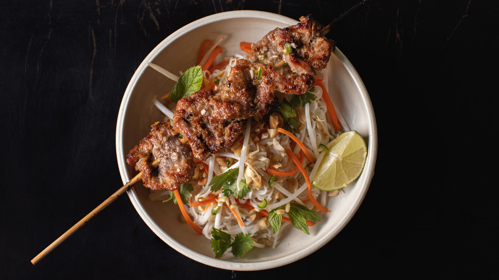 Image of Grilled Vietnamese Inspired Pork Tenderloin Skewers with Rice Noodle Salad