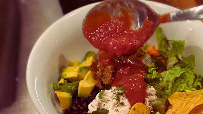 burrito bowl with corn chips. beef mince recipe