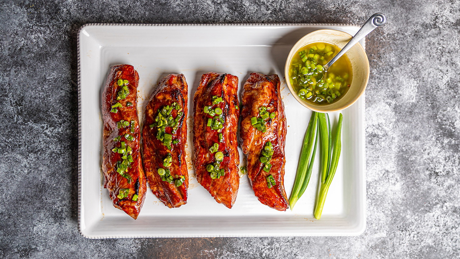 Char Siu Style Kurobuta Pork Collar with Green Onion Vinaigrette