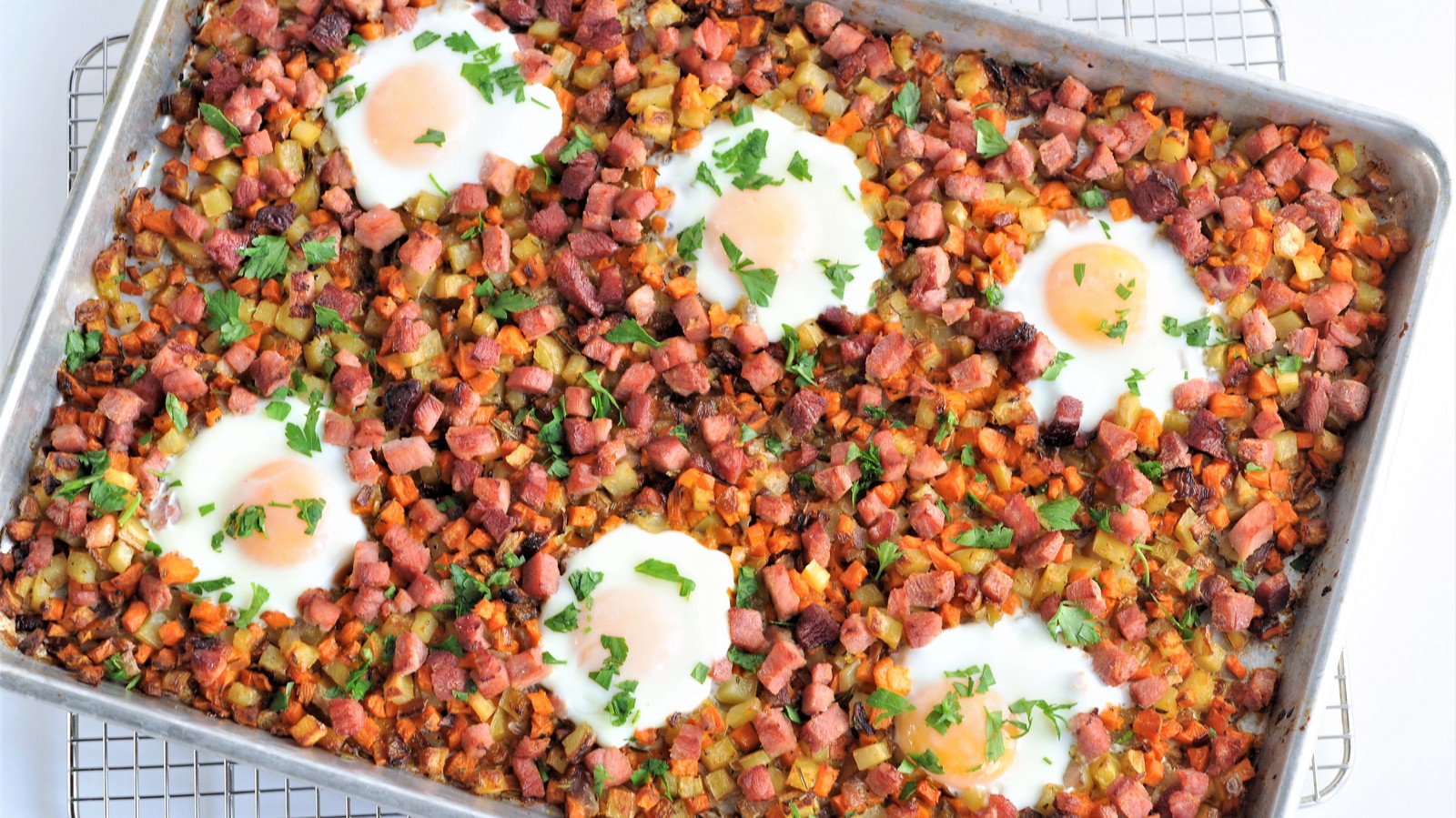 Image of Sheet-Pan Kurobuta Ham and Sweet Potato Hash