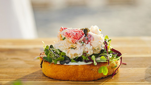 Image of Open-Faced Lobster Roll with Orange-Chive Crème Fraiche and Caviar