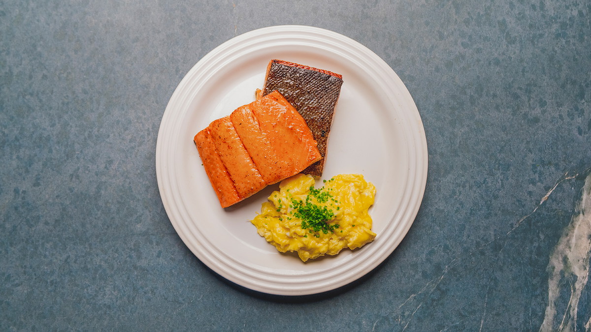Maple Brined Salmon and Soft Scrambled Eggs
