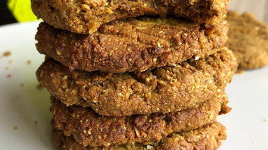 Image of Chocolate, tahini and fig protein cookies