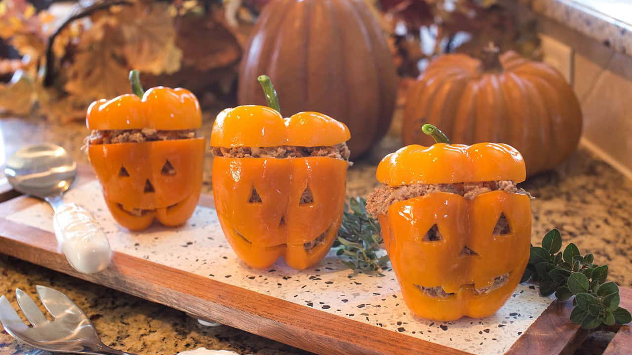 Image of Stuffed Jack-O-Lantern Bell Peppers