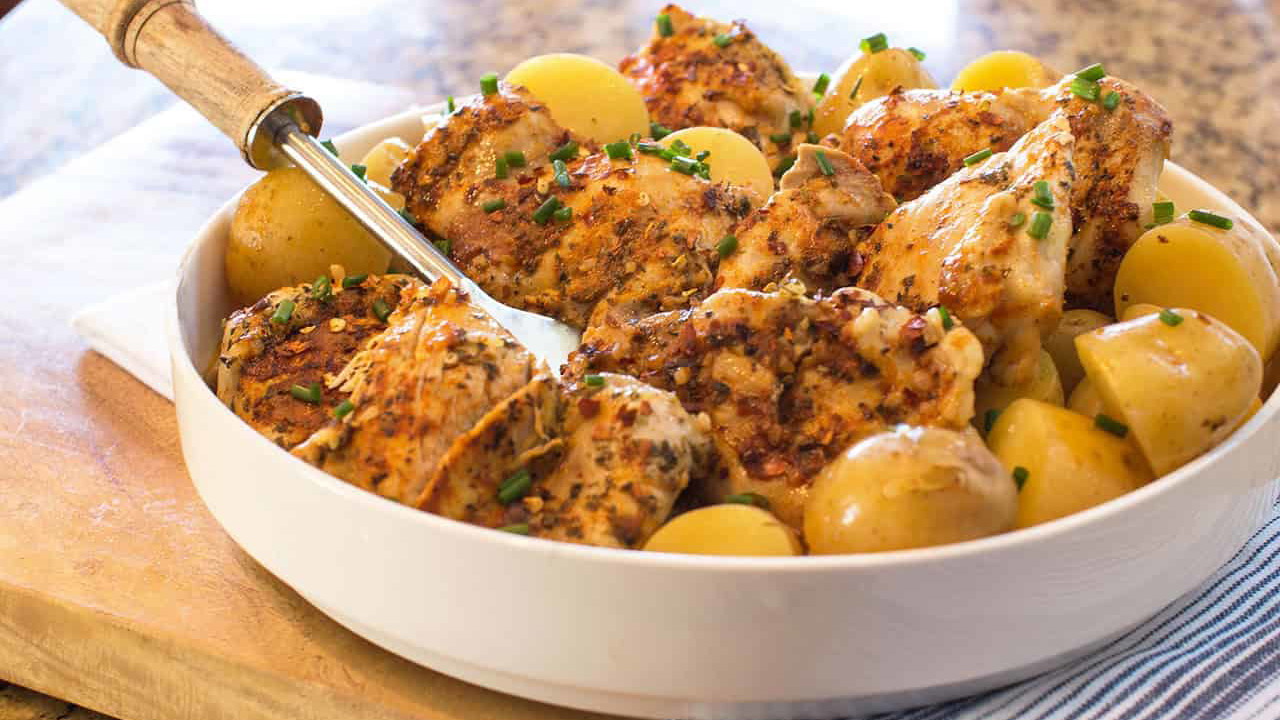 Image of Garlic Butter Chicken Thighs with Baby Potatoes