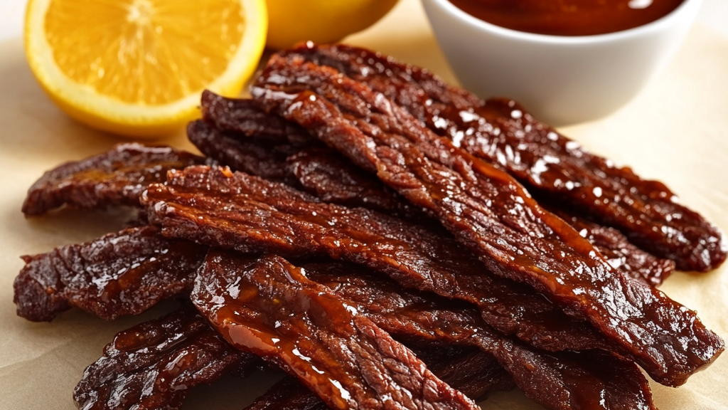 Image of  Sweet and Tangy BBQ Beef Jerky: Easy Homemade Snack Using a Dehydrator