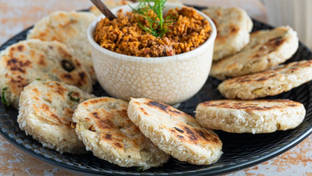 Image of Pol Roti (Coconut flatbread) and Red Coconut Sambol