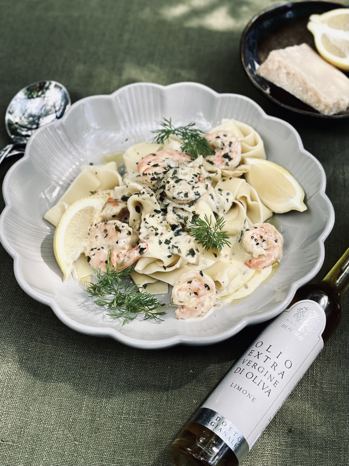 Cremet pappardelle med tigerrejer