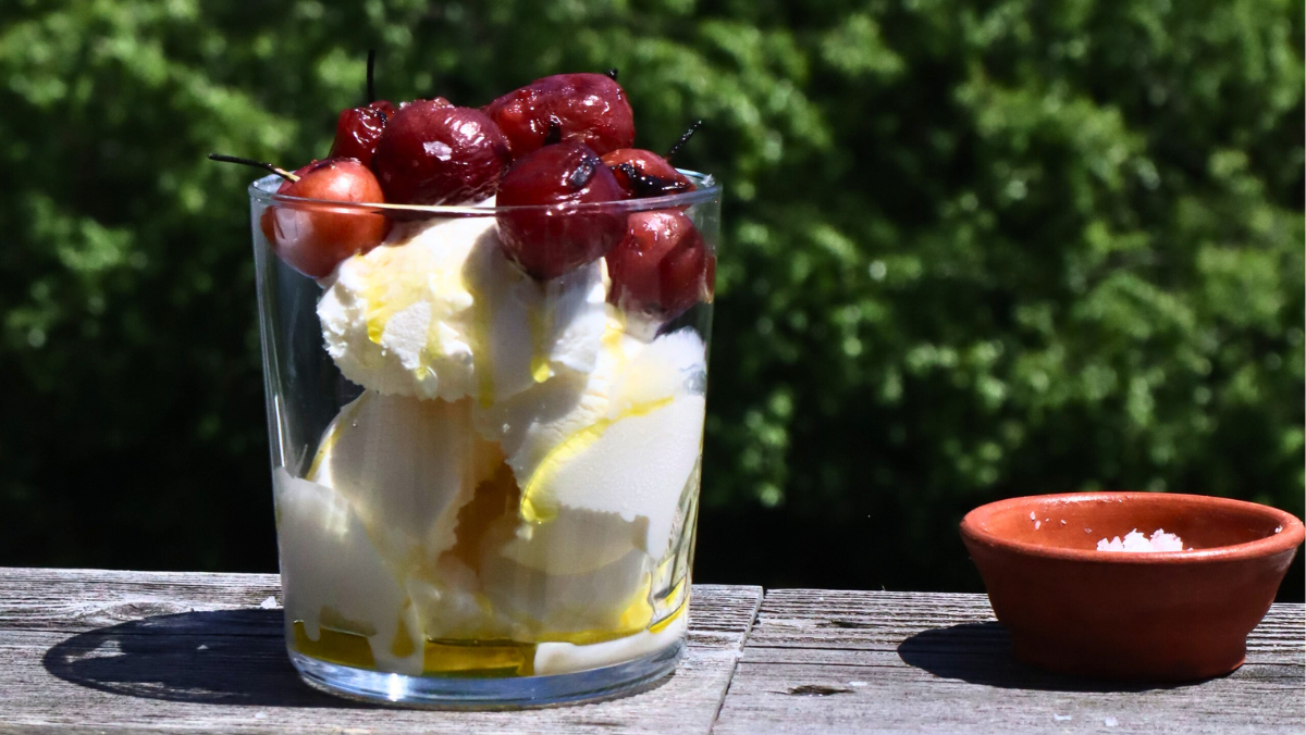 Image of Blistered Cherry Ice Cream with Olive Oil and Flaky Salt