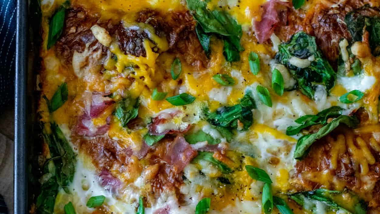 Image of Spinach and Ham Croissant Brunch Bake