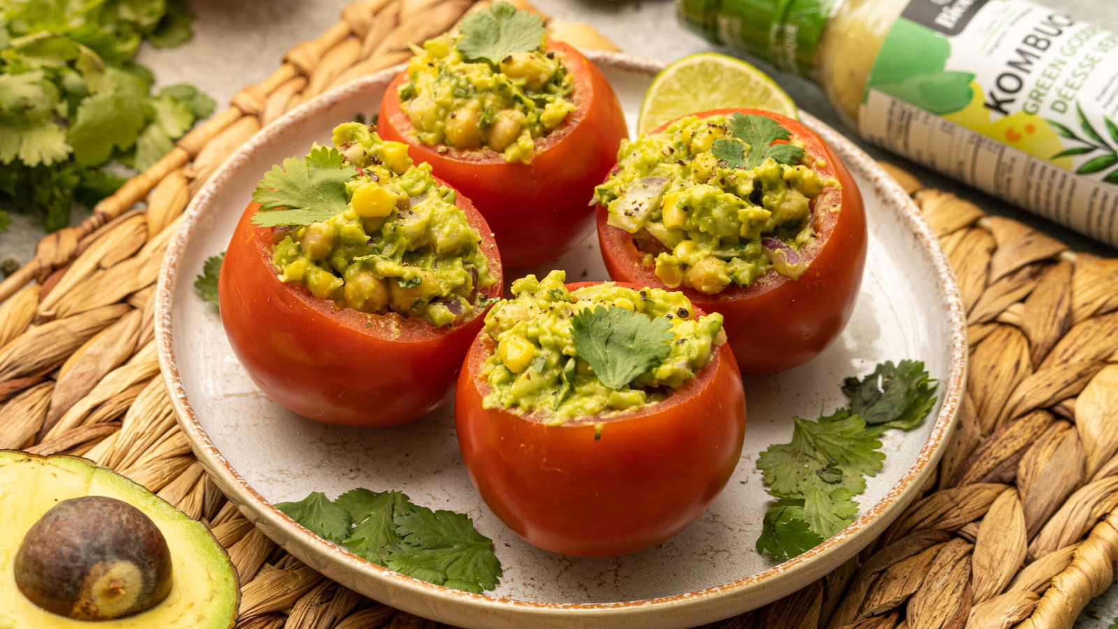 Image of Avocado Stuffed Tomatoes with Green Goddess Dressing