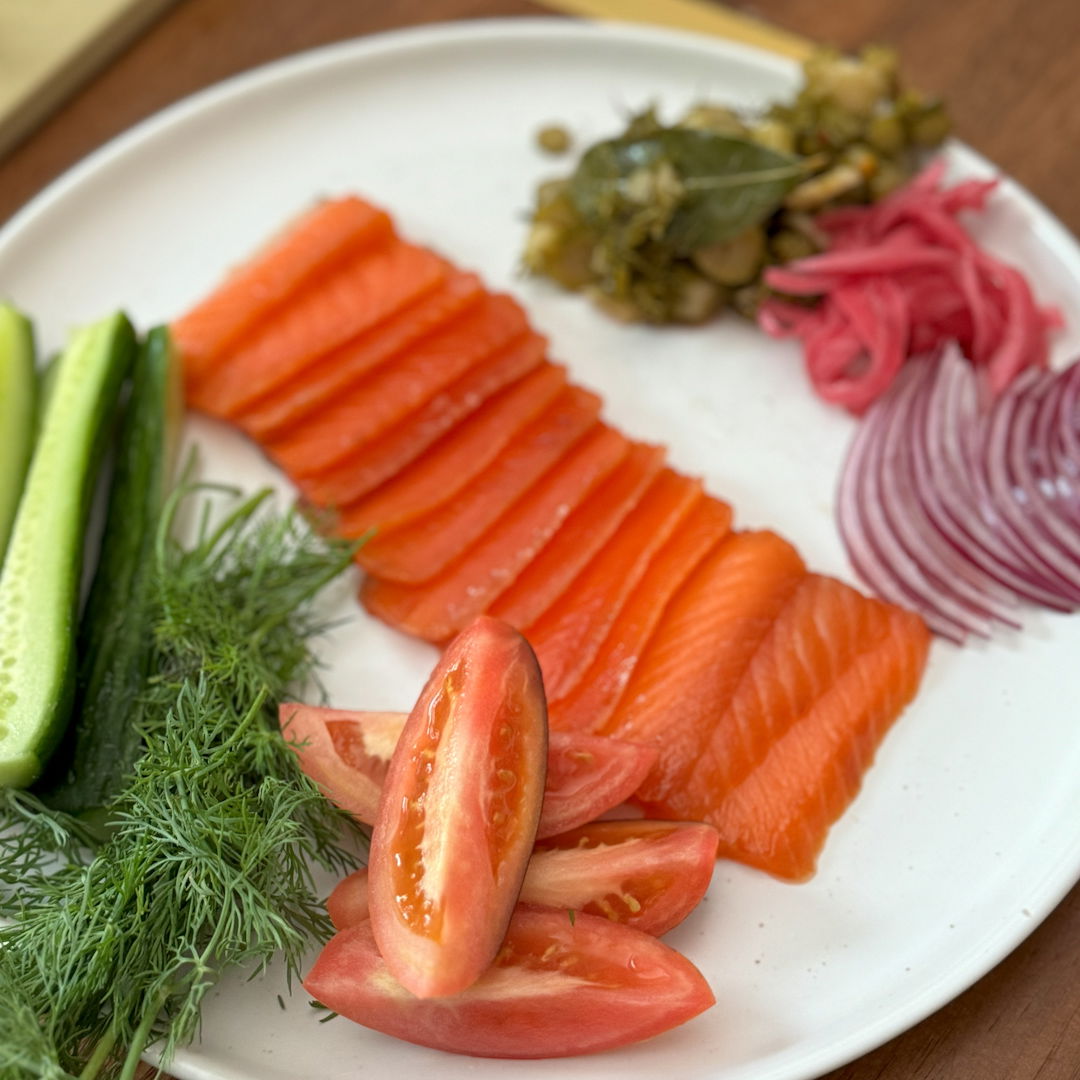 Image of Cured King Salmon With Pickled Onions, Fennel, and Cucumbers