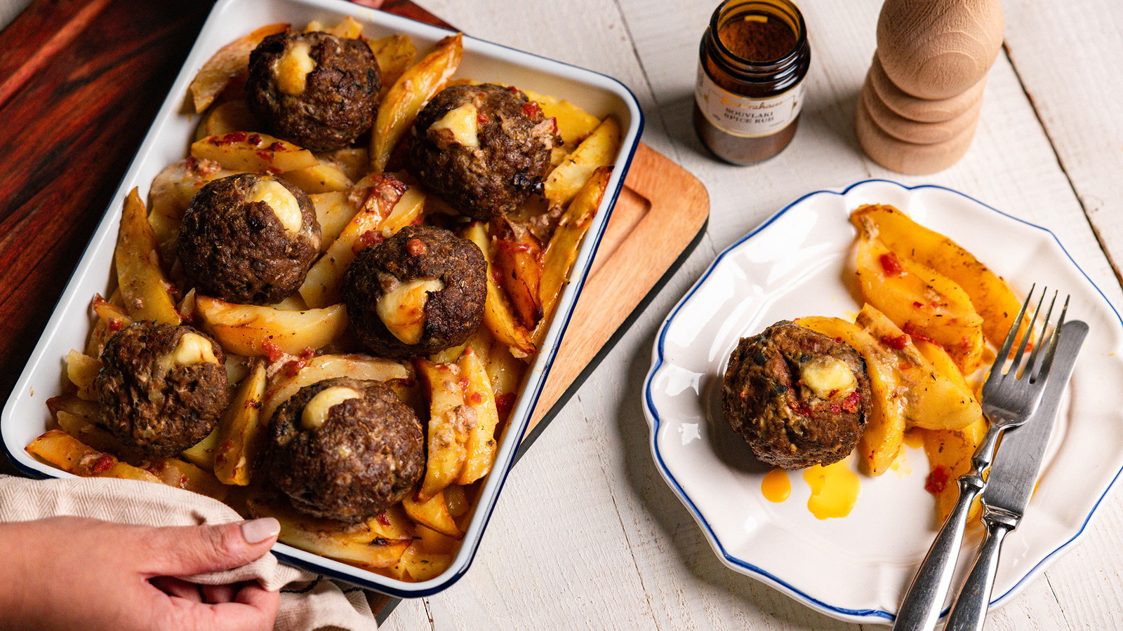 Image of Bifteki with Patates (Greek-style meatballs with roast potatoes)