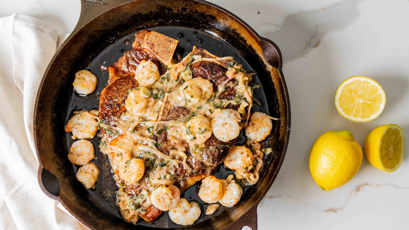 Image of Porterhouse Surf and Turf with Garlic-Lemon Caper Sauce