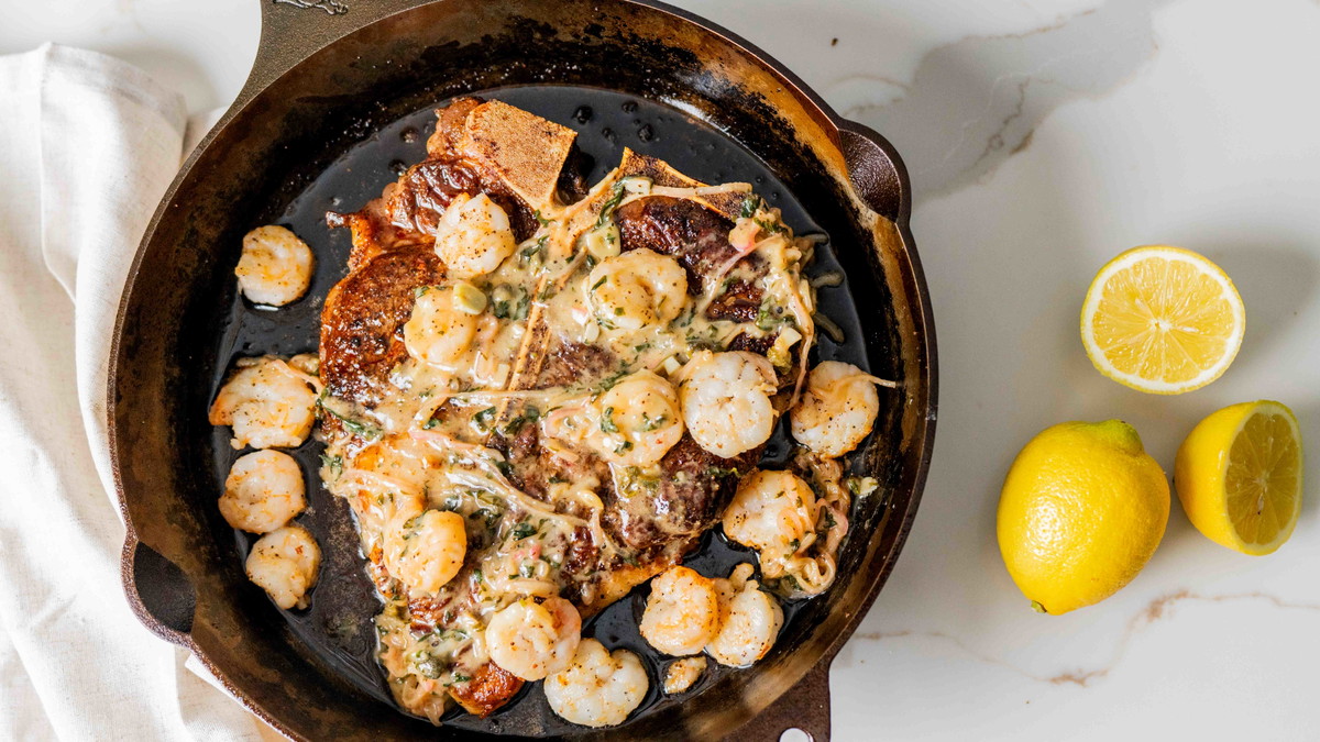 Porterhouse Surf and Turf with Garlic-Lemon Caper Sauce