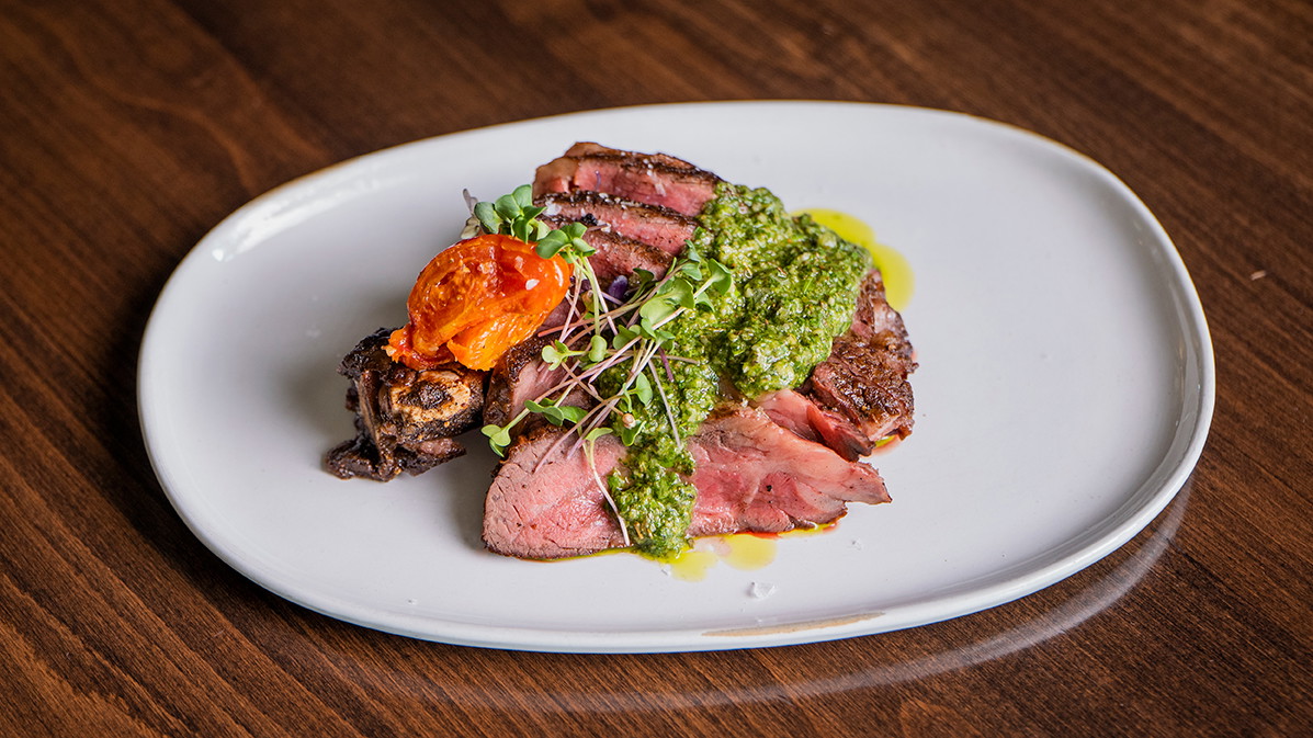 Pan-Seared Dry-Aged Bone-In Ribeye with Cilantro Chimichurri