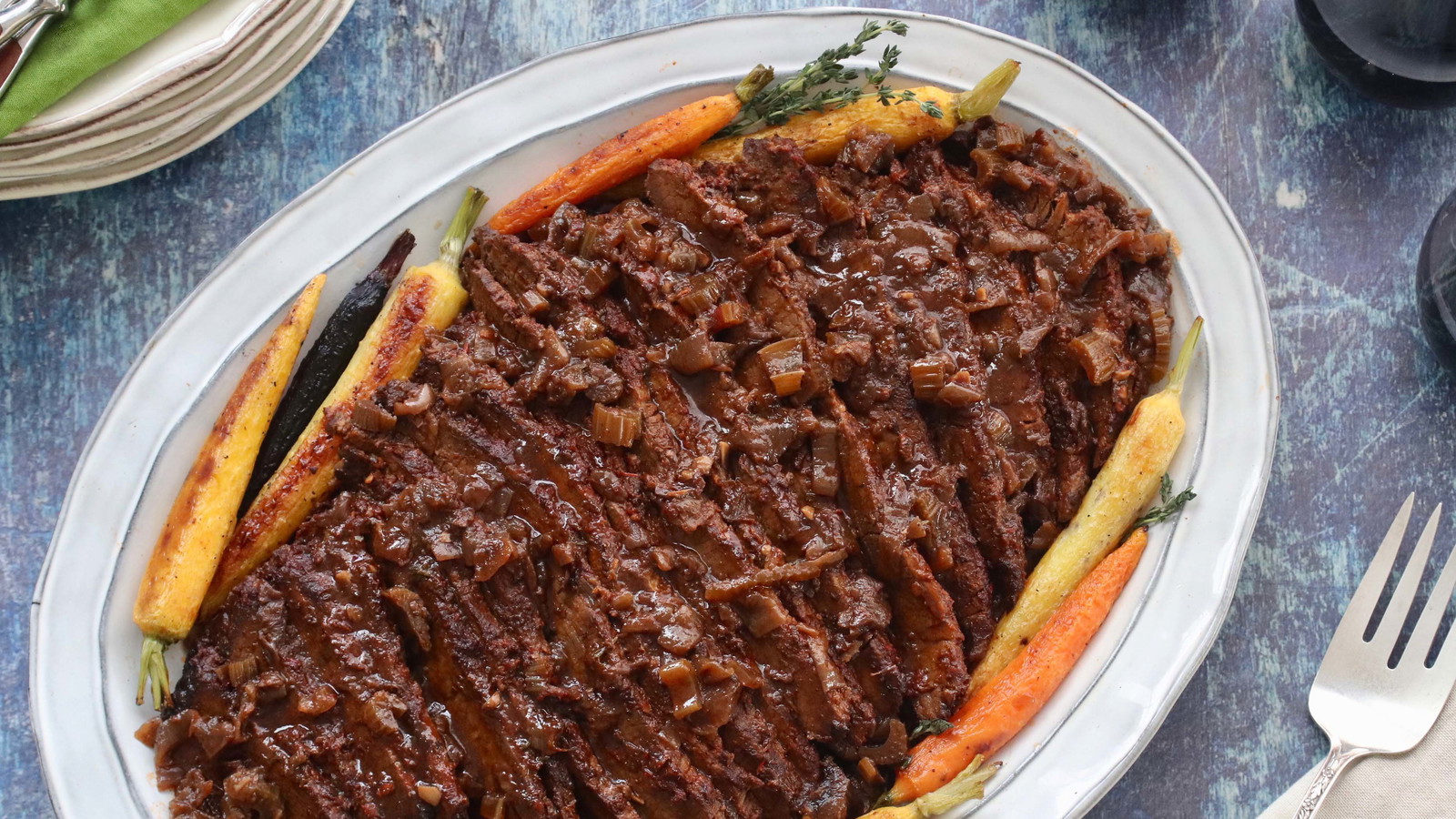 Image of Braised Harissa Brisket with Roasted Rainbow Carrots