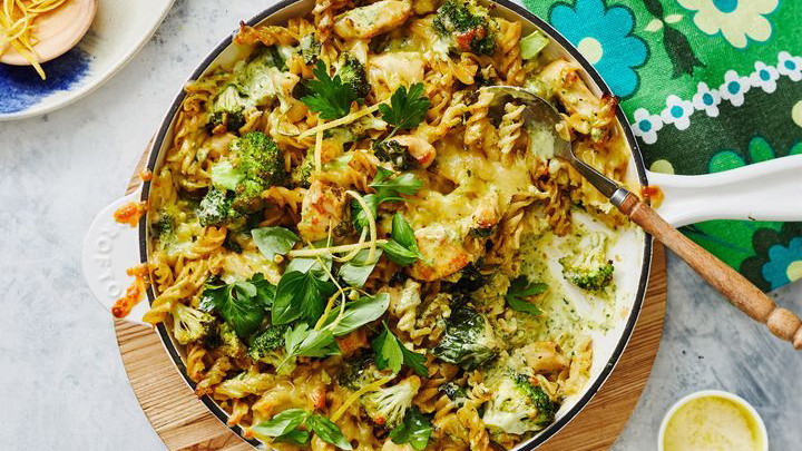 Image of One-pan Lactose Free Creamy Pesto Pasta Bake