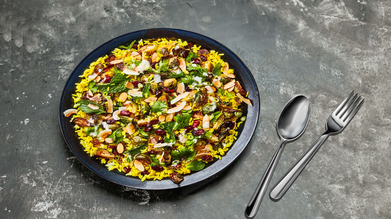 Image of Turmeric Rice Salad with Roasted Brussels Sprouts