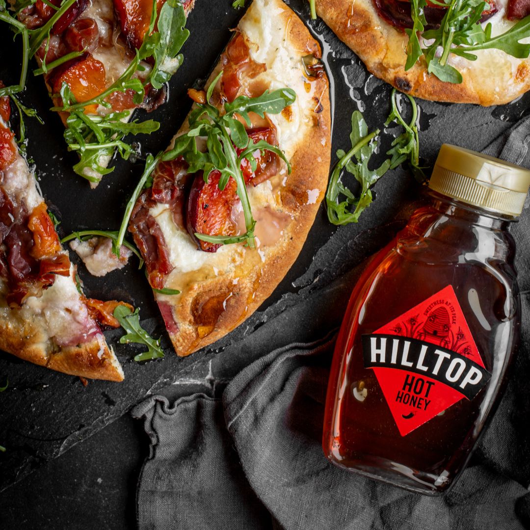Hot Honey Peach & Prosciutto Flatbreads