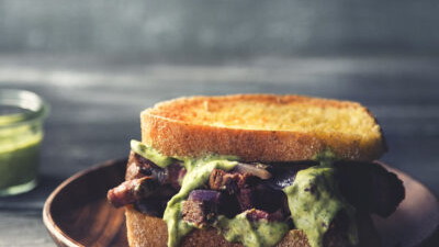 Image of Flank Steak Sandwich with Black Garlic Chimichurri Aioli